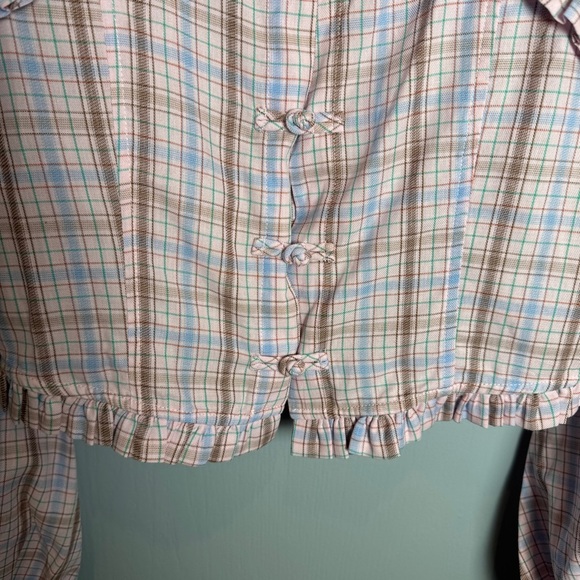 Kina and Tam Plaid & Prejudice Blouse Sz M Coquette Ruffle Romantic Regency Pink - Picture 6 of 16
